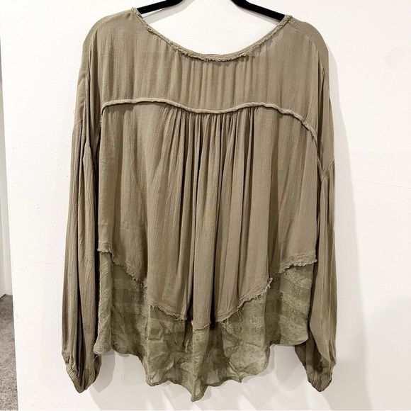 Free People Moss Olive Green Swing Boho Peasant Top Relaxed Fit Size Small - Picture 4 of 14